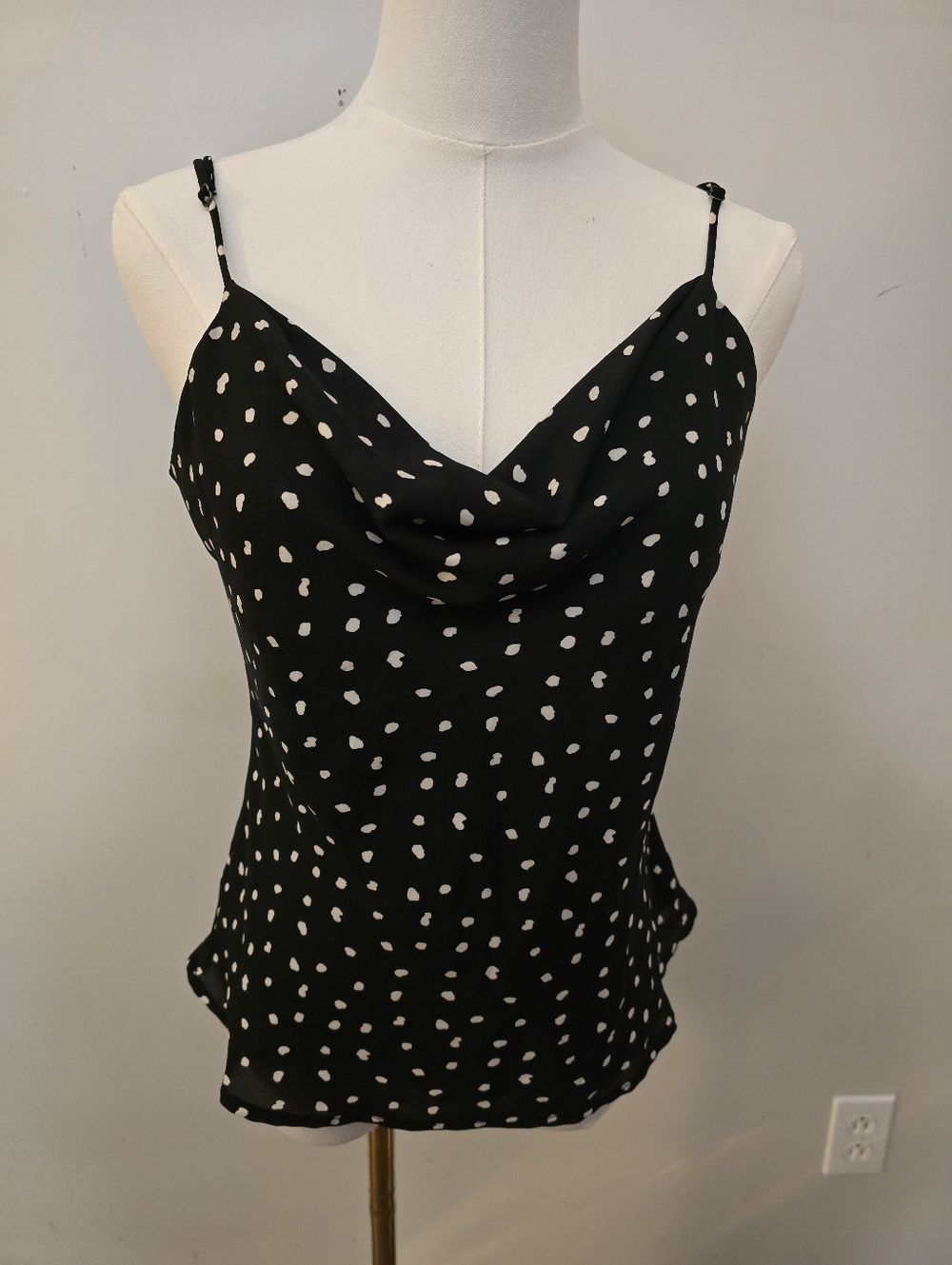 Astr The Label Black White Polka Dot Cowl Neck Camisole